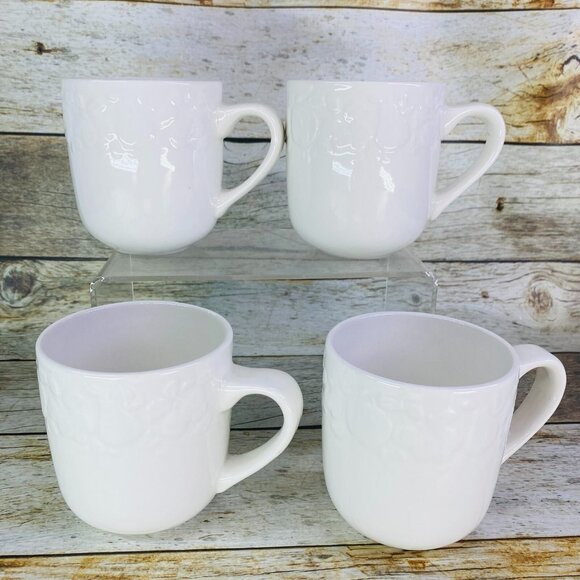 Thomson Pottery FRUIT GARDEN Embossed White Earthenware 12oz Cups Mugs Set of 4 - Picture 3 of 15